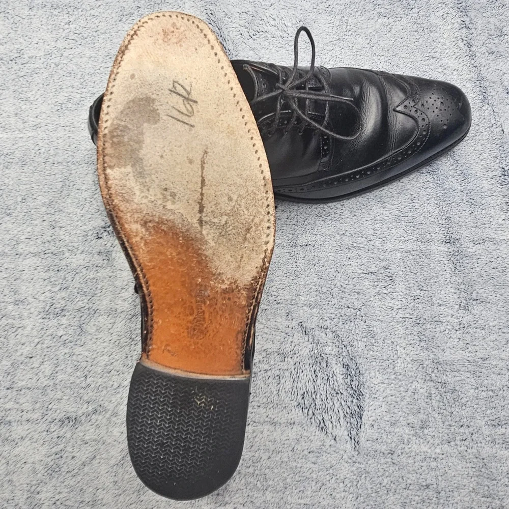 Allen Edmonds Bel Air Mens 12D Black Leather Wingtip Oxford Shoes USA Made Derby